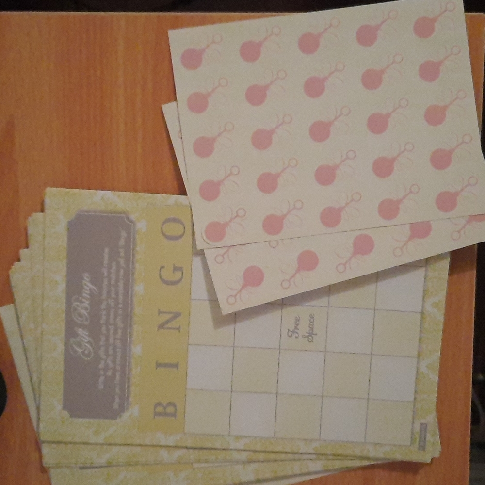 Baby Shower Bingo cards with rattle stickers